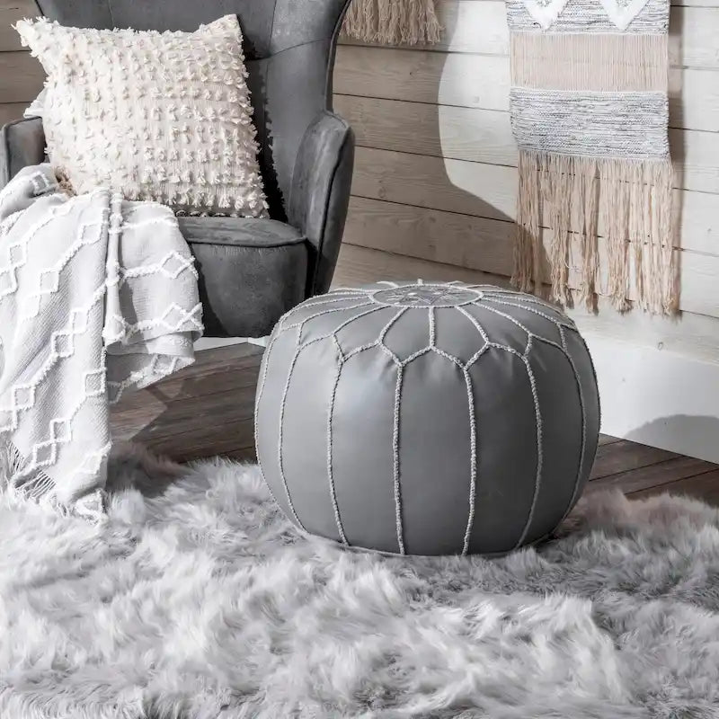 Pouf ottoman rond en cuir fait main marron