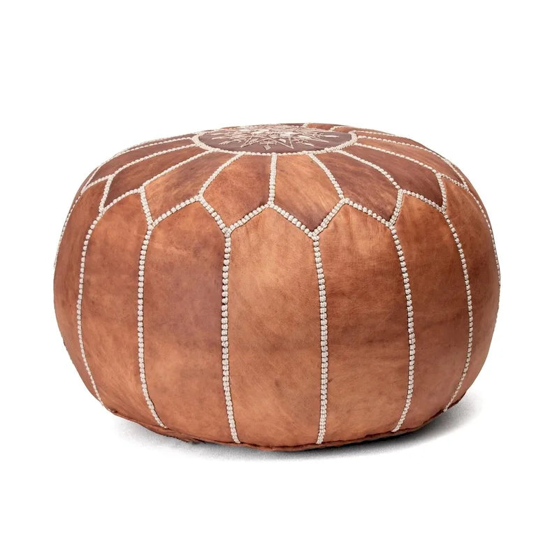 Pouf ottoman rond en cuir fait main marron