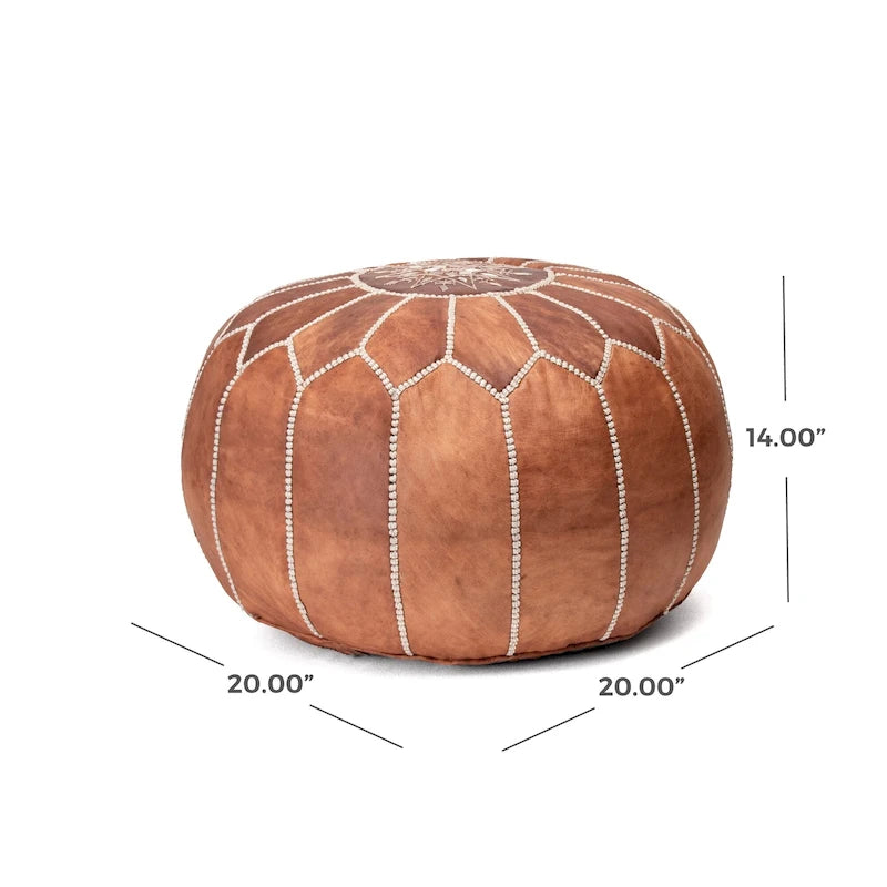 Pouf ottoman rond en cuir fait main marron
