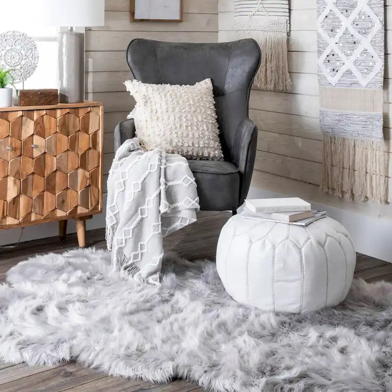 Pouf ottoman rond en cuir fait main marron