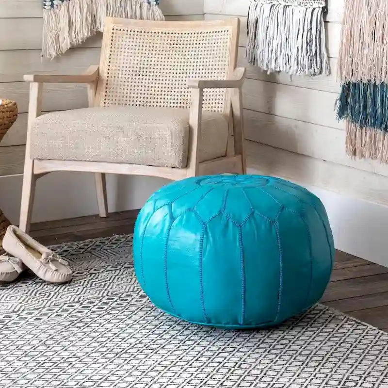 Pouf ottoman rond en cuir fait main marron