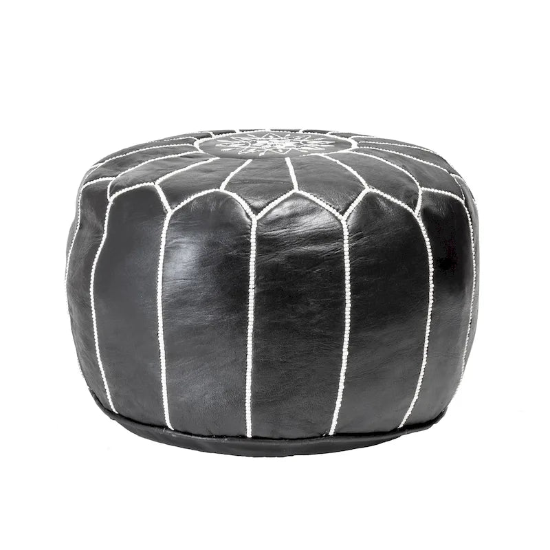 Pouf ottoman rond en cuir fait main marron