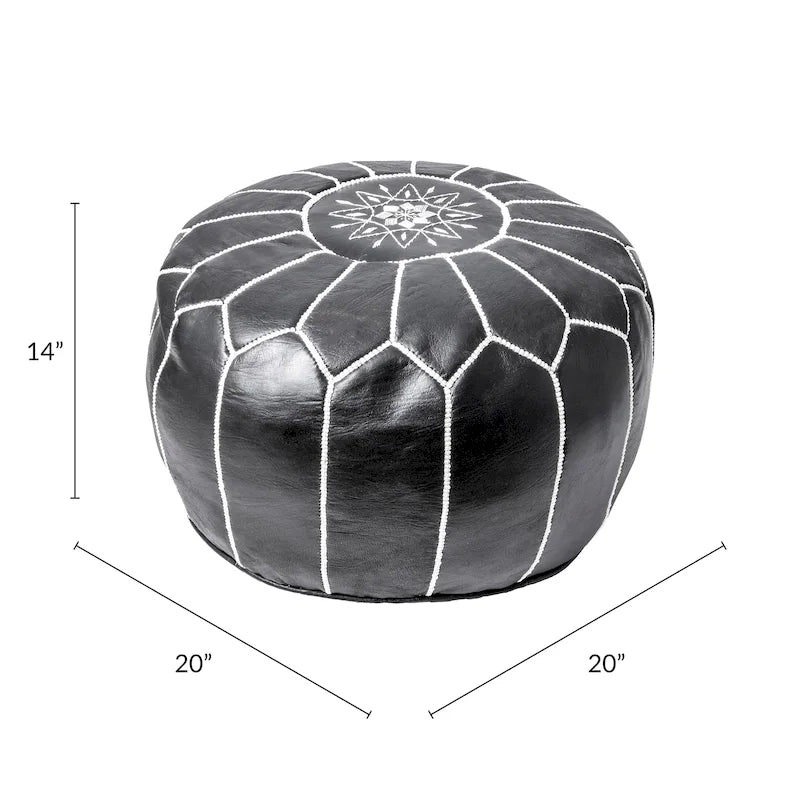 Pouf ottoman rond en cuir fait main marron