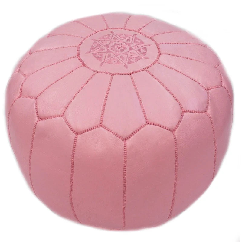Pouf ottoman rond en cuir fait main marron