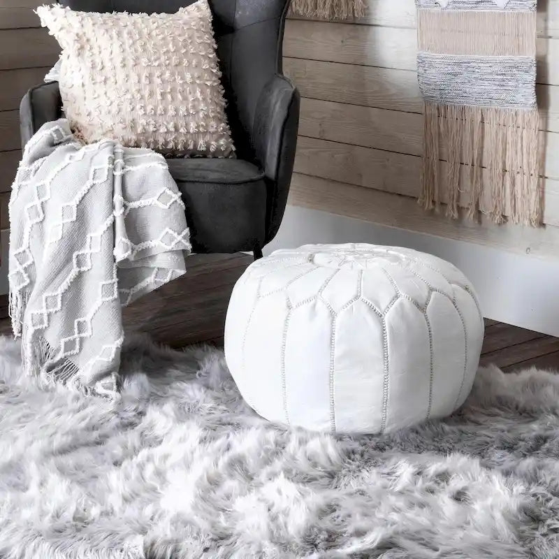 Pouf ottoman rond en cuir fait main marron