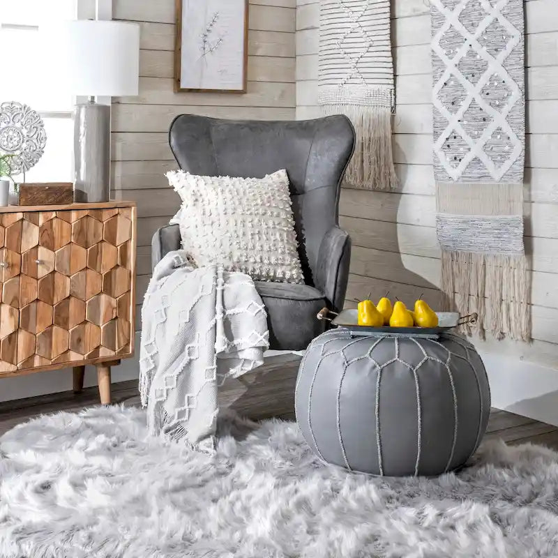 Pouf ottoman rond en cuir fait main marron