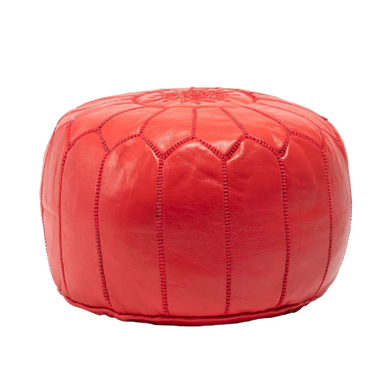Pouf ottoman rond en cuir fait main marron