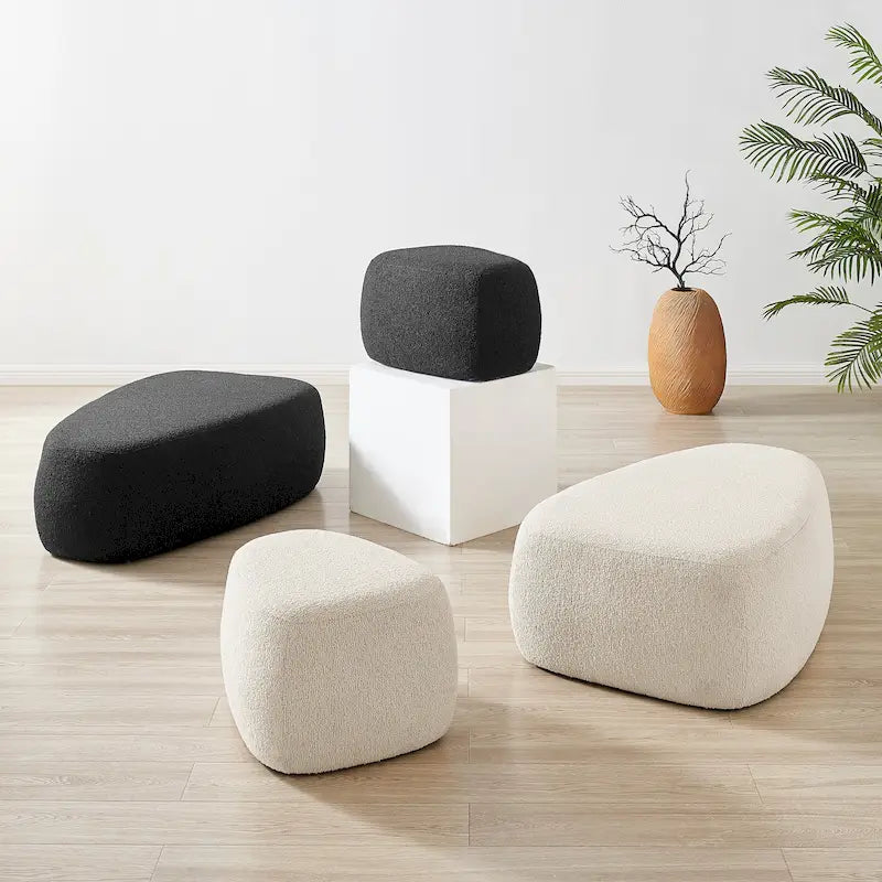 Tabouret de repose-pieds ottoman rond rembourré en boucle, couleur anthracite et beige