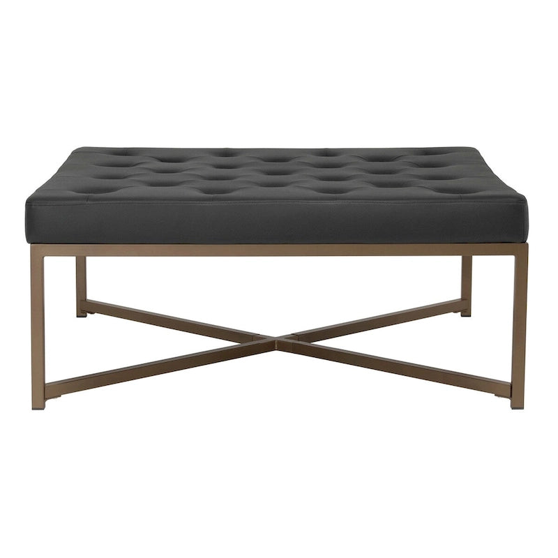 Pouf de cocktail carré en cuir reconstitué touffeté avec cadre en métal thermolaqué