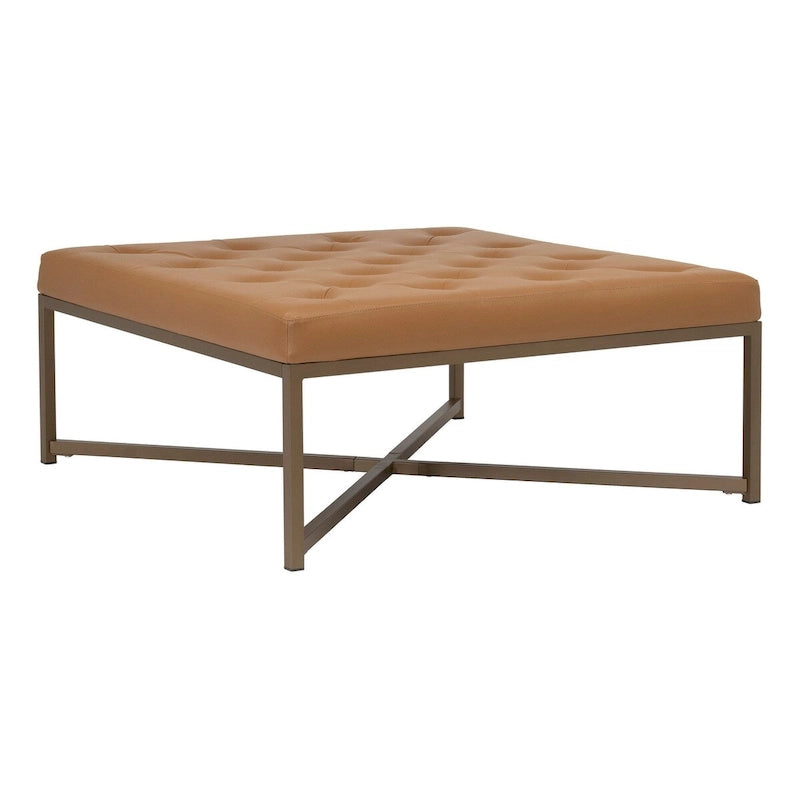 Pouf de cocktail carré en cuir reconstitué touffeté avec cadre en métal thermolaqué
