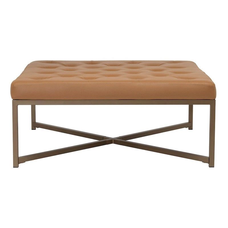 Pouf de cocktail carré en cuir reconstitué touffeté avec cadre en métal thermolaqué