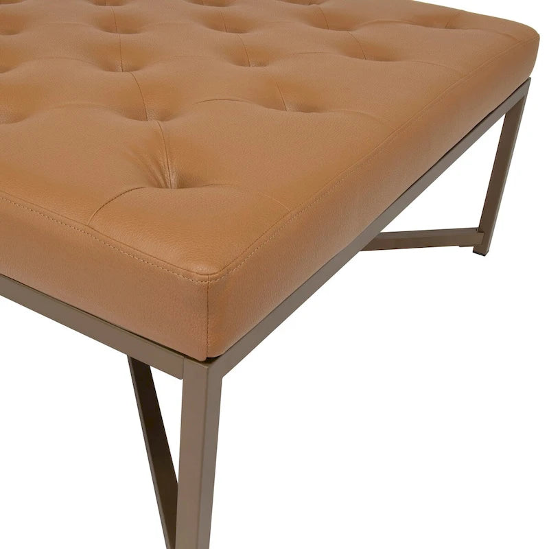 Pouf de cocktail carré en cuir reconstitué touffeté avec cadre en métal thermolaqué