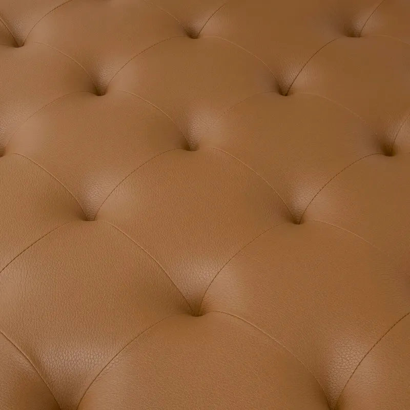 Pouf de cocktail carré en cuir reconstitué touffeté avec cadre en métal thermolaqué