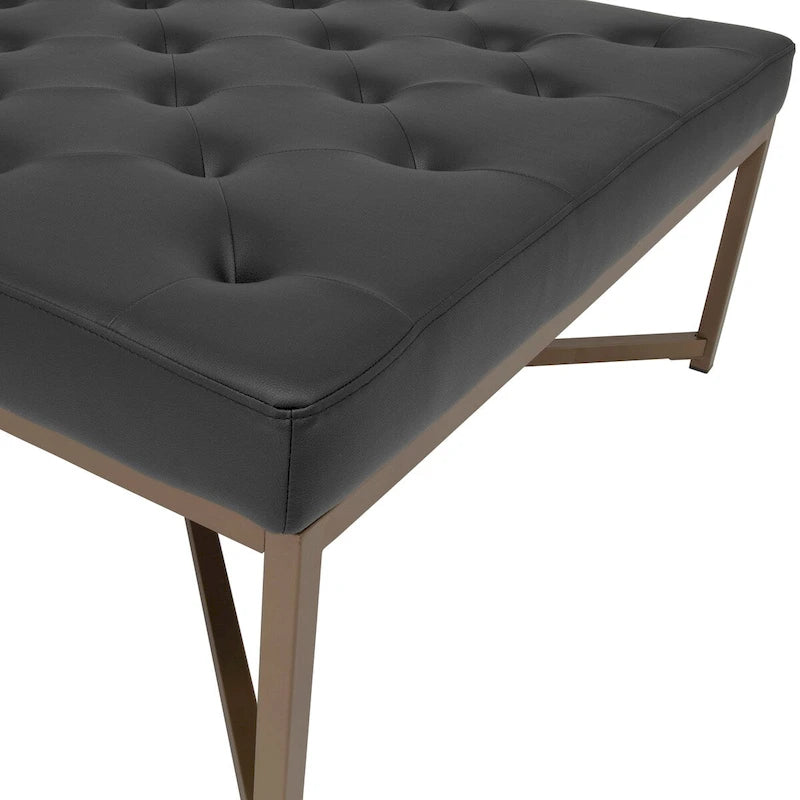 Pouf de cocktail carré en cuir reconstitué touffeté avec cadre en métal thermolaqué