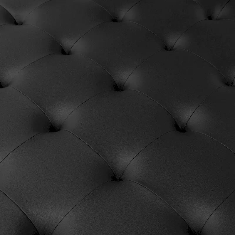 Pouf de cocktail carré en cuir reconstitué touffeté avec cadre en métal thermolaqué