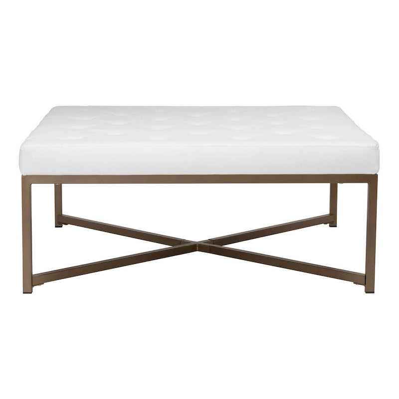 Pouf de cocktail carré en cuir reconstitué touffeté avec cadre en métal thermolaqué
