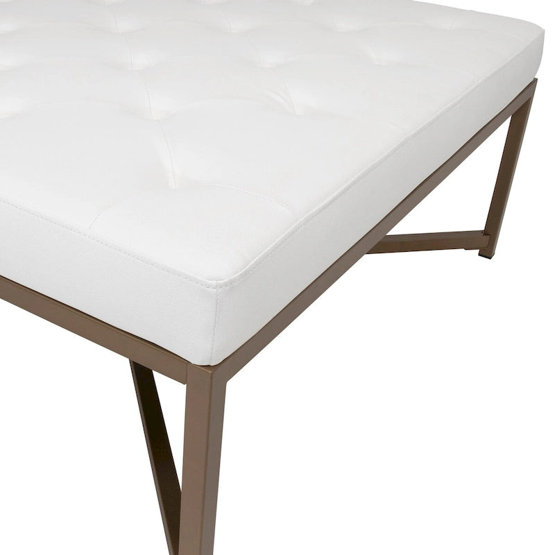 Pouf de cocktail carré en cuir reconstitué touffeté avec cadre en métal thermolaqué