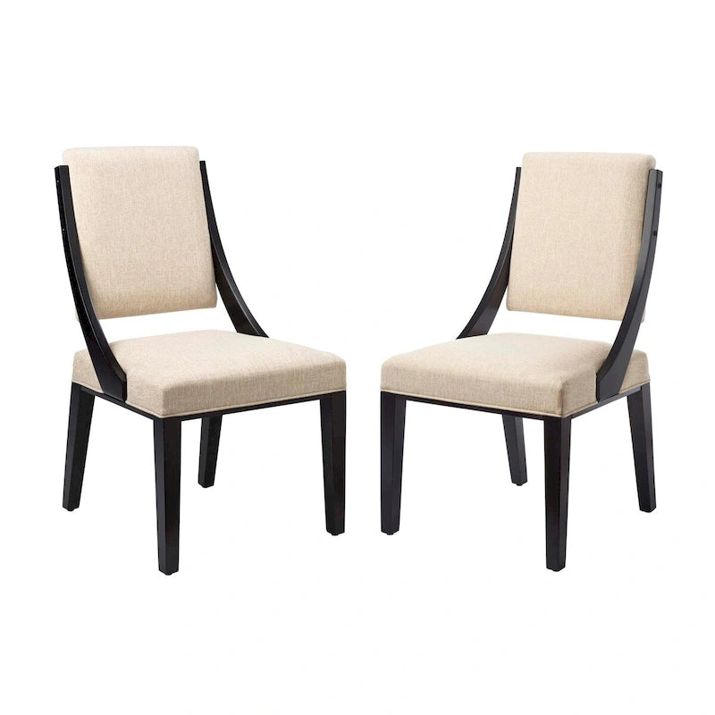 Chaise de salle à manger en tissu rembourré avec pieds en bois d'hévéa massif Beige