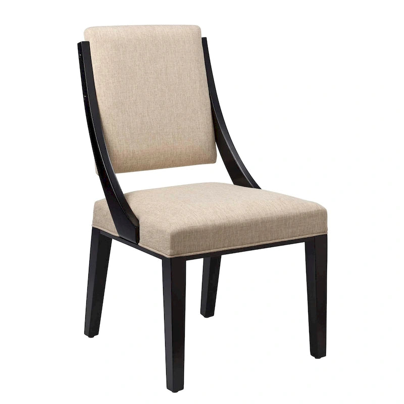 Chaise de salle à manger en tissu rembourré avec pieds en bois d'hévéa massif Beige