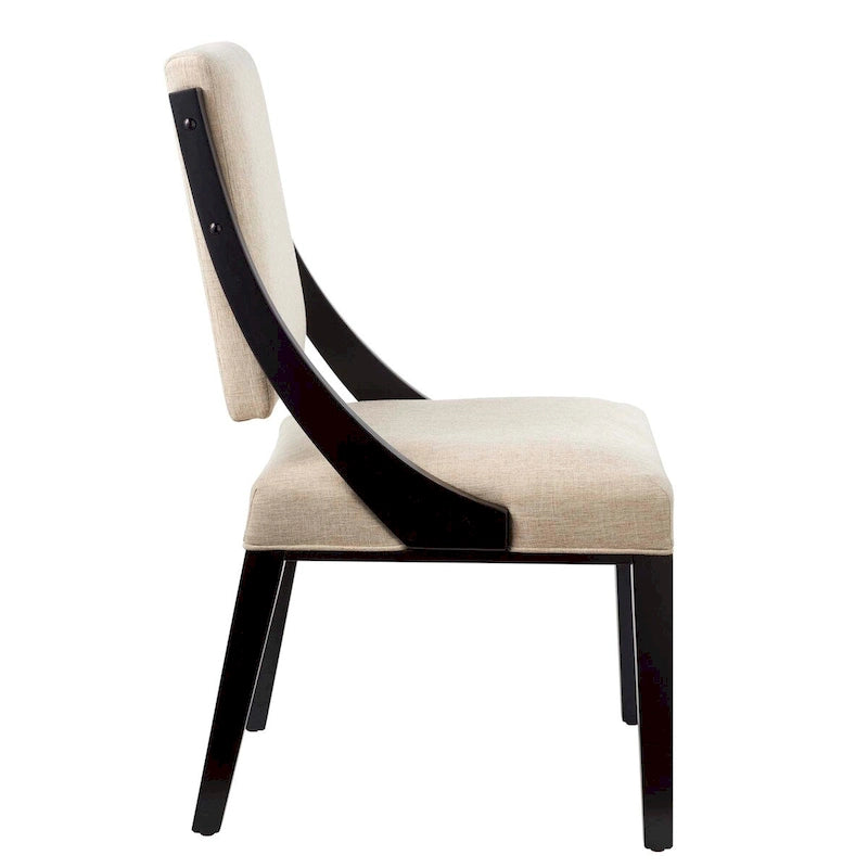 Chaise de salle à manger en tissu rembourré avec pieds en bois d'hévéa massif Beige