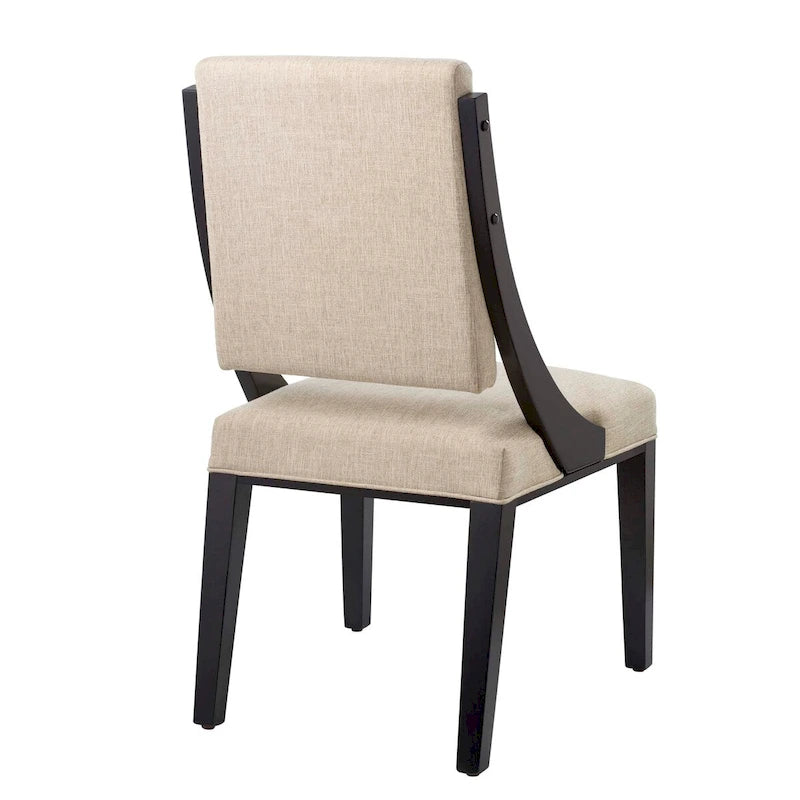 Chaise de salle à manger en tissu rembourré avec pieds en bois d'hévéa massif Beige