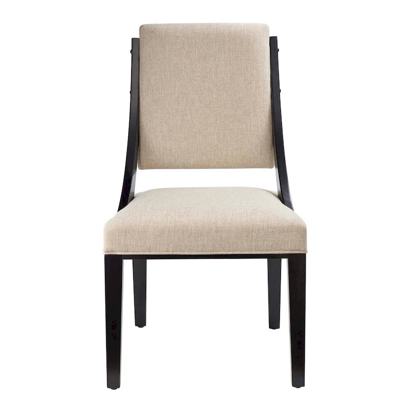 Chaise de salle à manger en tissu rembourré avec pieds en bois d'hévéa massif Beige
