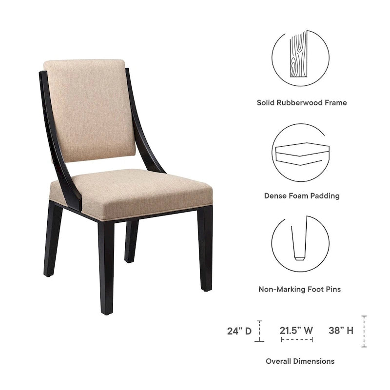 Chaise de salle à manger en tissu rembourré avec pieds en bois d'hévéa massif Beige