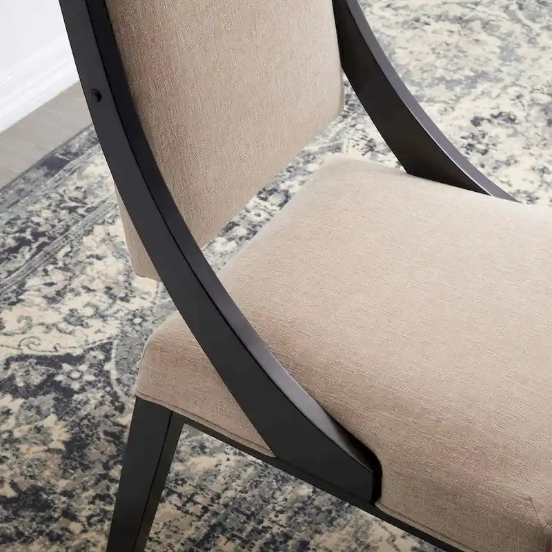 Chaise de salle à manger en tissu rembourré avec pieds en bois d'hévéa massif Beige