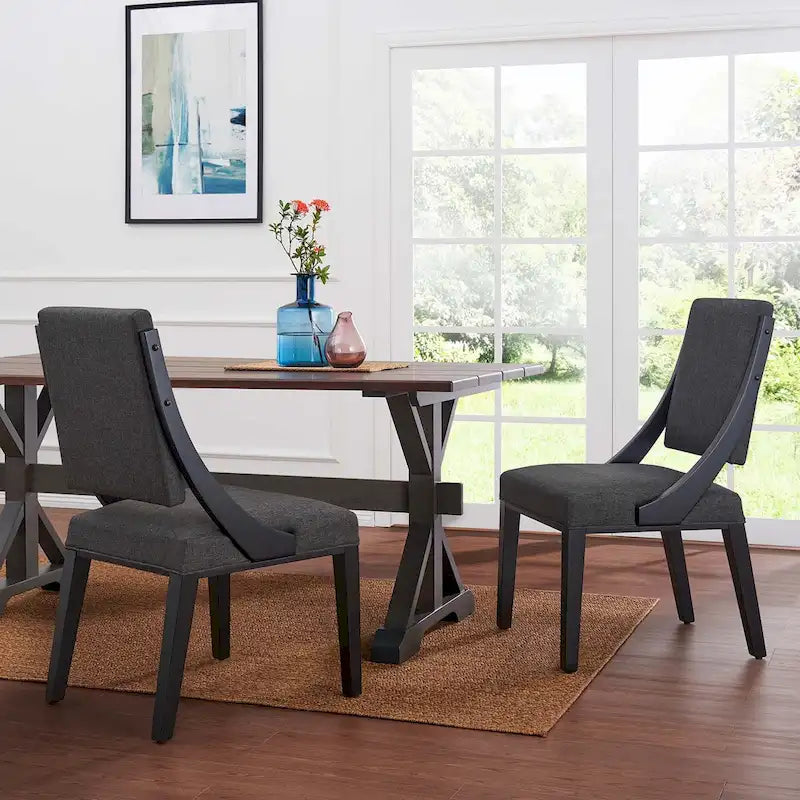 Chaise de salle à manger en tissu rembourré avec pieds en bois d'hévéa massif Beige