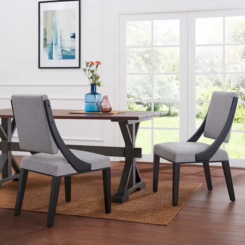 Chaise de salle à manger en tissu rembourré avec pieds en bois d'hévéa massif Beige