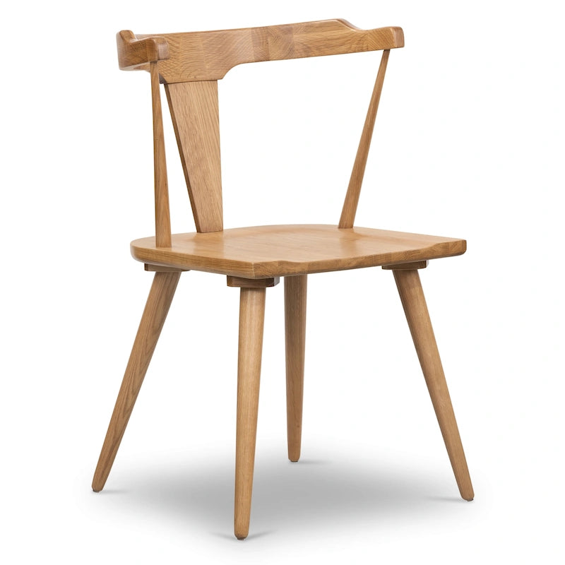 Chaise de salle à manger moderne du milieu du siècle en chêne massif avec dossier ajouré noir
