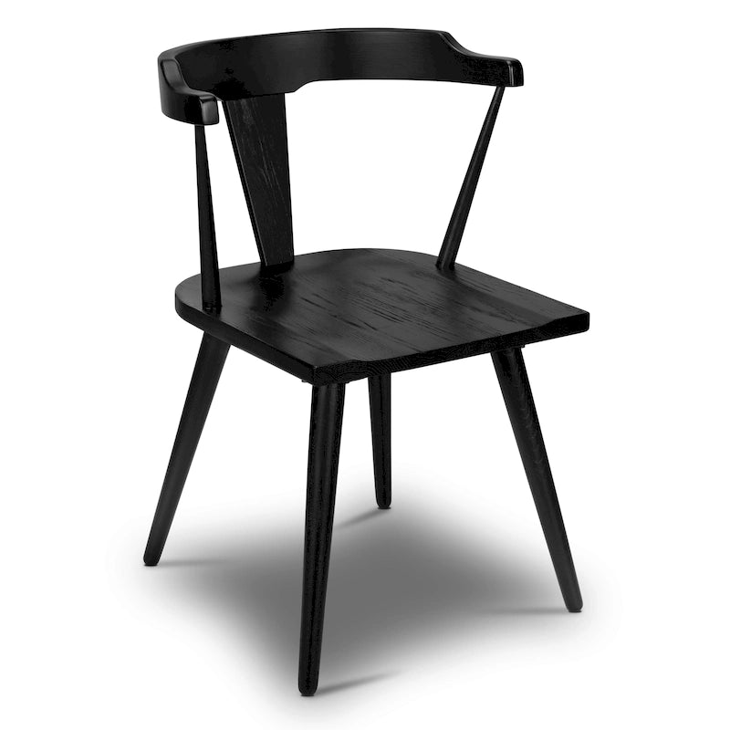Chaise de salle à manger moderne du milieu du siècle en chêne massif avec dossier ajouré noir