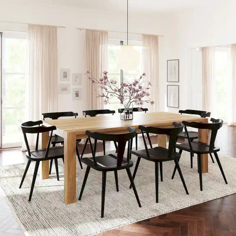 Chaise de salle à manger moderne du milieu du siècle en chêne massif avec dossier ajouré noir