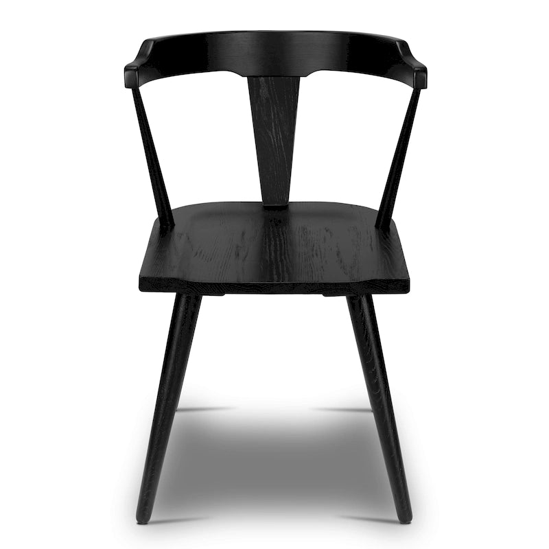 Chaise de salle à manger moderne du milieu du siècle en chêne massif avec dossier ajouré noir