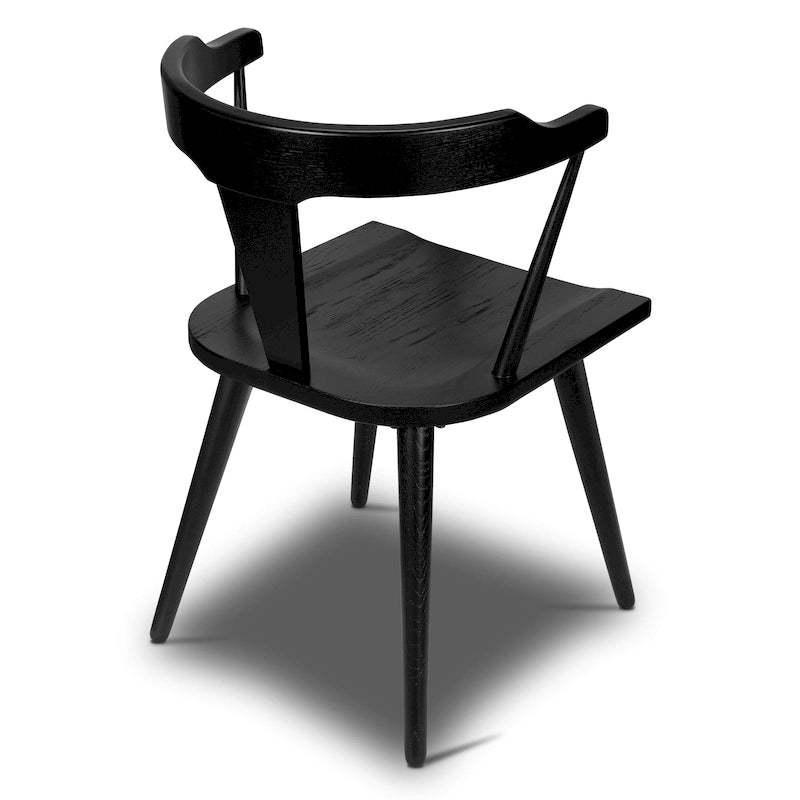 Chaise de salle à manger moderne du milieu du siècle en chêne massif avec dossier ajouré noir