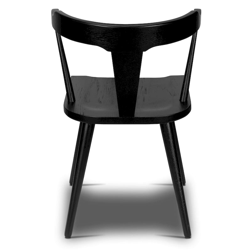 Chaise de salle à manger moderne du milieu du siècle en chêne massif avec dossier ajouré noir