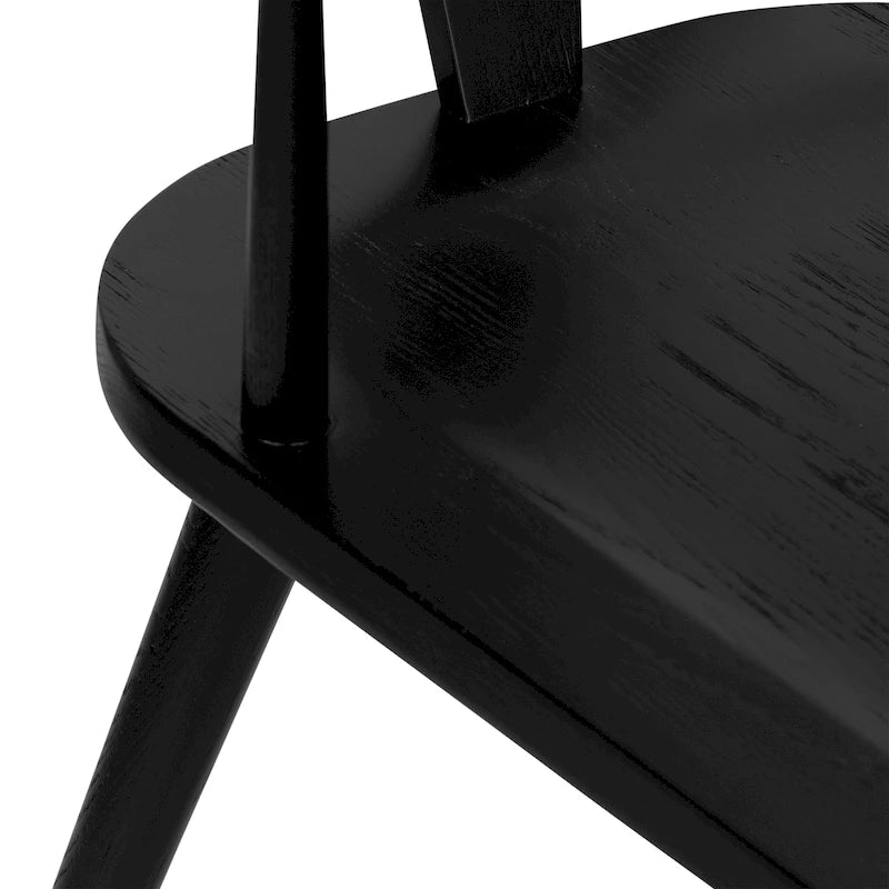 Chaise de salle à manger moderne du milieu du siècle en chêne massif avec dossier ajouré noir