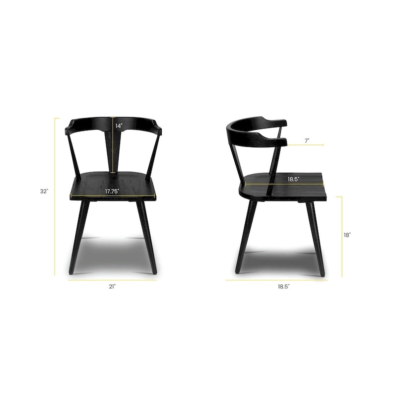 Chaise de salle à manger moderne du milieu du siècle en chêne massif avec dossier ajouré noir