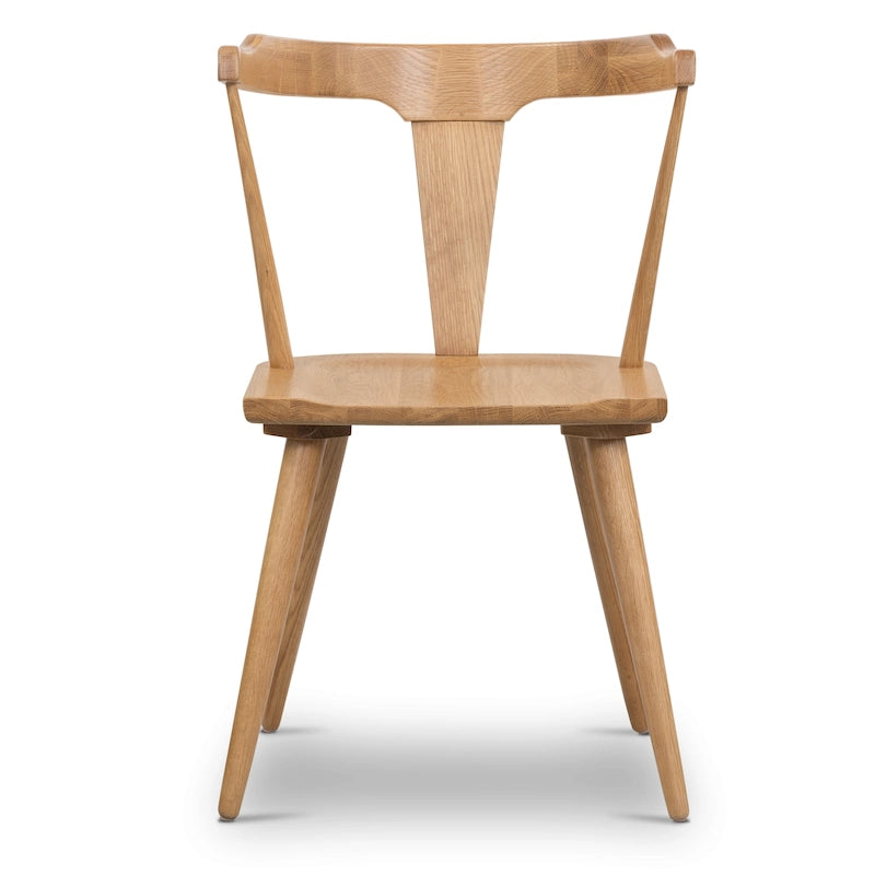 Chaise de salle à manger moderne du milieu du siècle en chêne massif avec dossier ajouré noir
