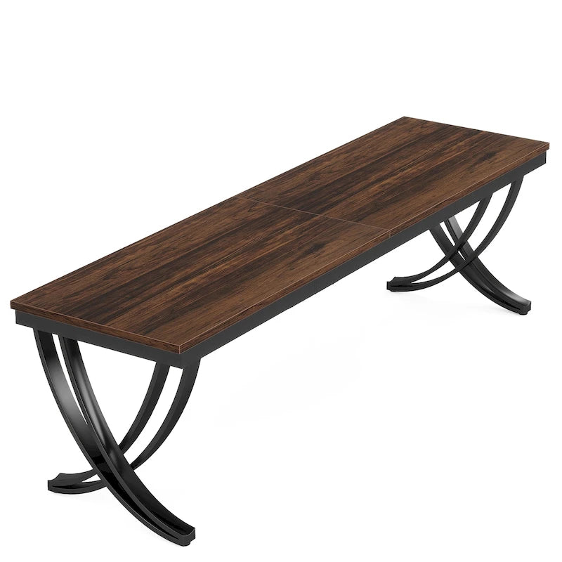 Table à manger rectangulaire en bois brun de 78 pouces avec pieds courbés en métal noir