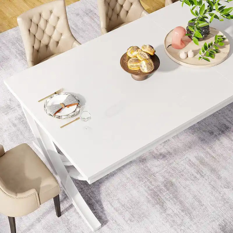 Table à manger rectangulaire en bois brun de 78 pouces avec pieds courbés en métal noir