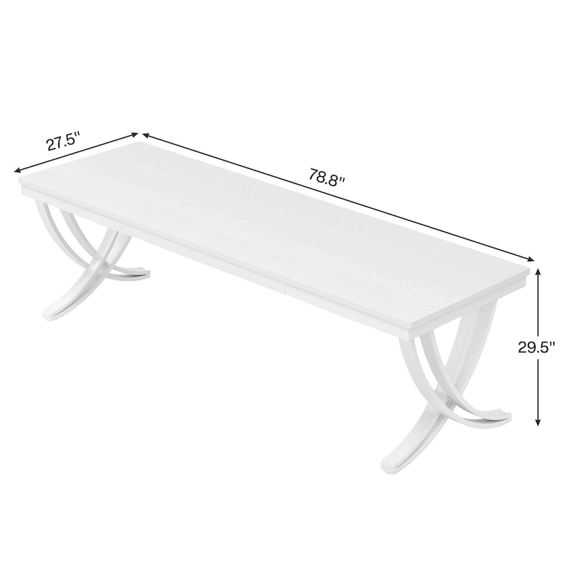 Table à manger rectangulaire en bois brun de 78 pouces avec pieds courbés en métal noir