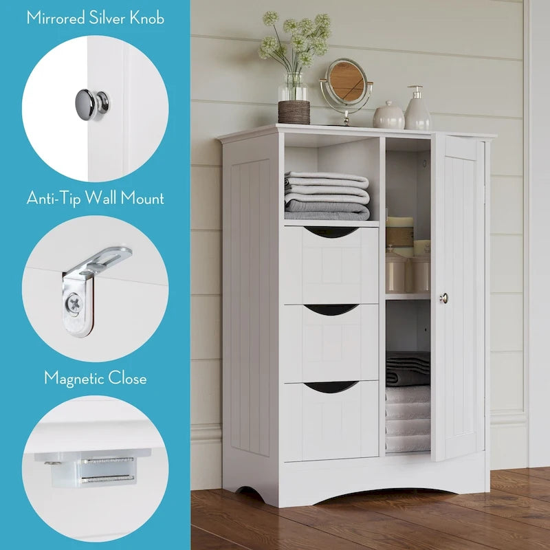 Meuble de rangement à cadre en perles avec porte, tiroirs et étagère réglable