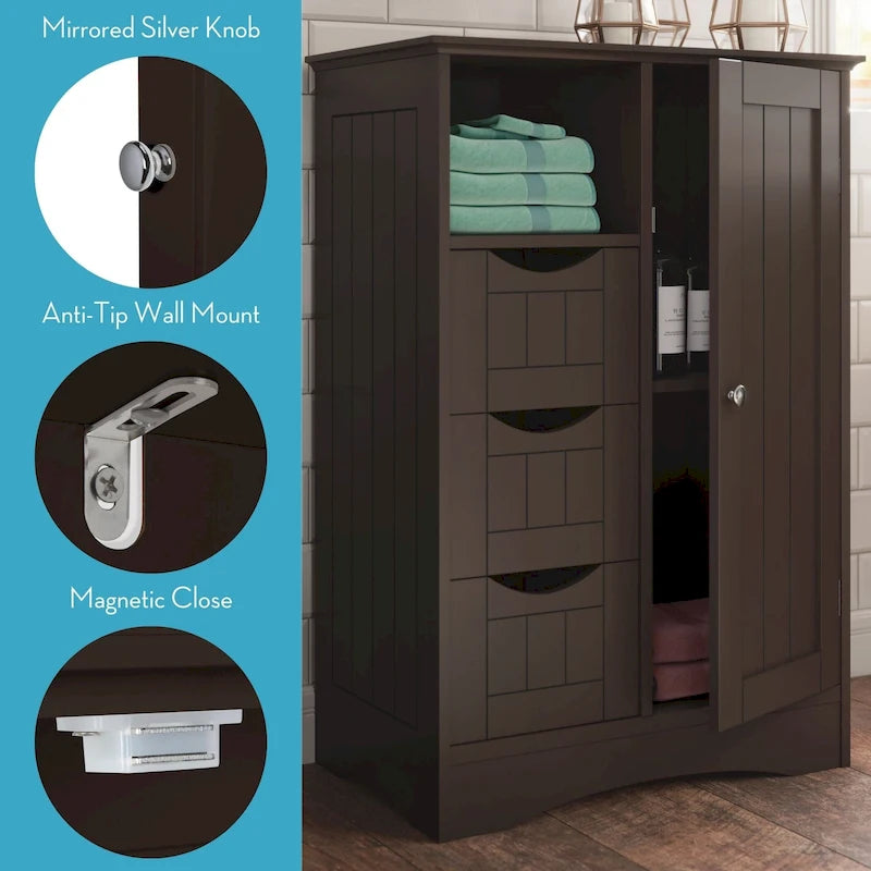 Meuble de rangement à cadre en perles avec porte, tiroirs et étagère réglable