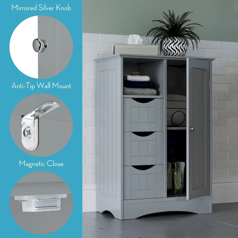 Meuble de rangement à cadre en perles avec porte, tiroirs et étagère réglable
