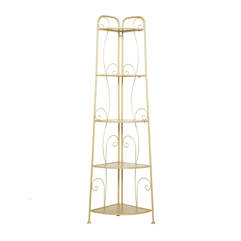 Étagère de boulanger pliante haute à 5 niveaux en métal volutes, intérieure/extérieure, or blanc