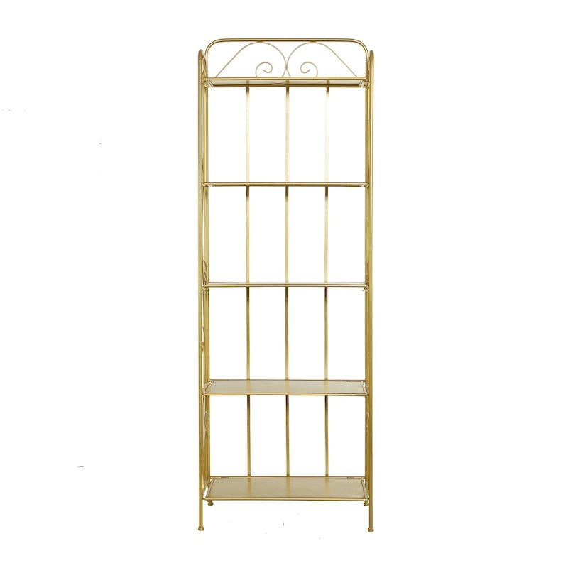 Étagère de boulanger pliante haute à 5 niveaux en métal volutes, intérieure/extérieure, or blanc