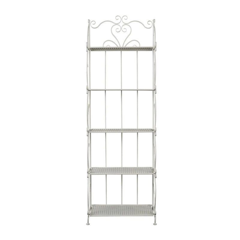 Étagère de boulanger pliante haute à 5 niveaux en métal volutes, intérieure/extérieure, or blanc