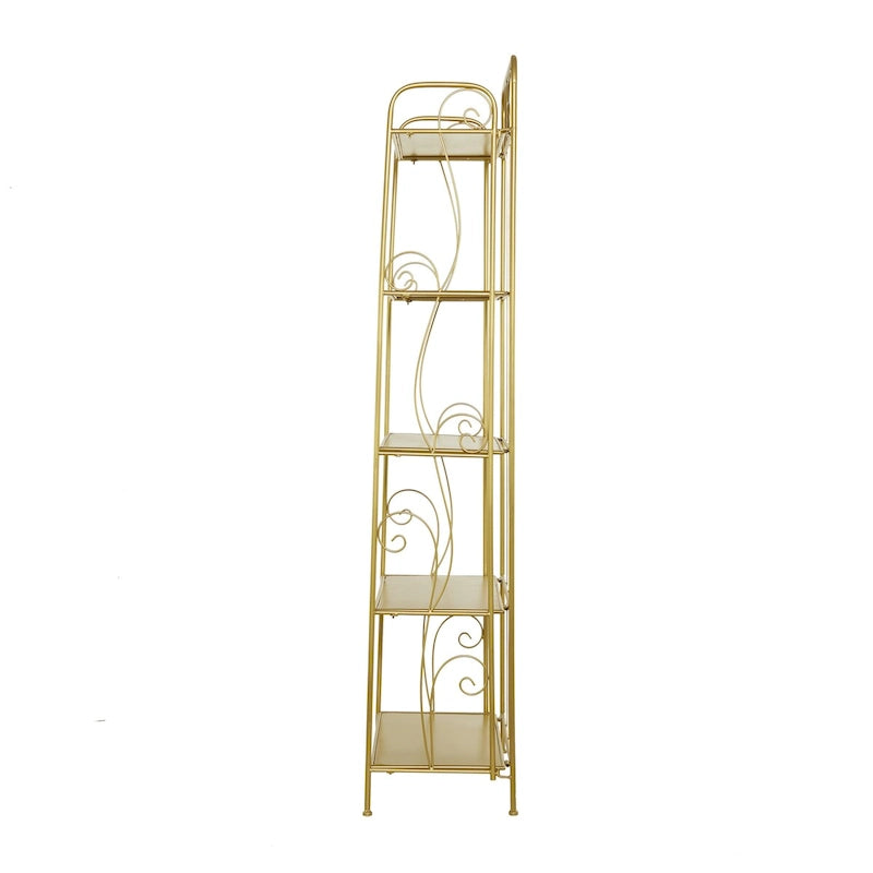 Étagère de boulanger pliante haute à 5 niveaux en métal volutes, intérieure/extérieure, or blanc
