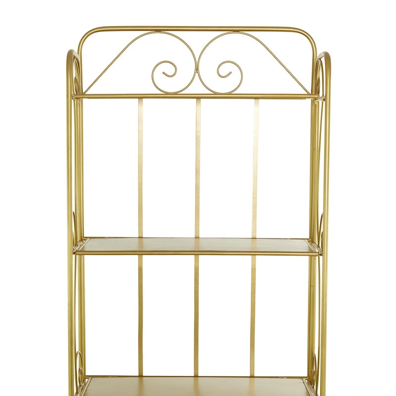 Étagère de boulanger pliante haute à 5 niveaux en métal volutes, intérieure/extérieure, or blanc